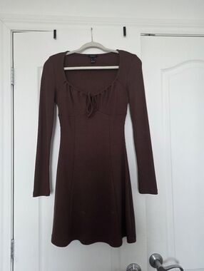 Forever 21 Brown Long-Sleeve Scoop Neck Knit Dress